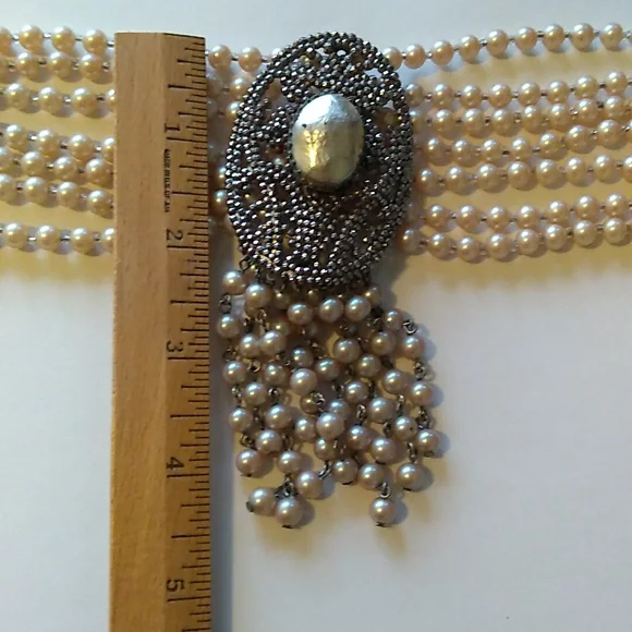 RARE SANDOR 7-Layer Glass Pearl Choker w L W PARIS Cut Steel Slide Buckle - Picture 14 of 16
